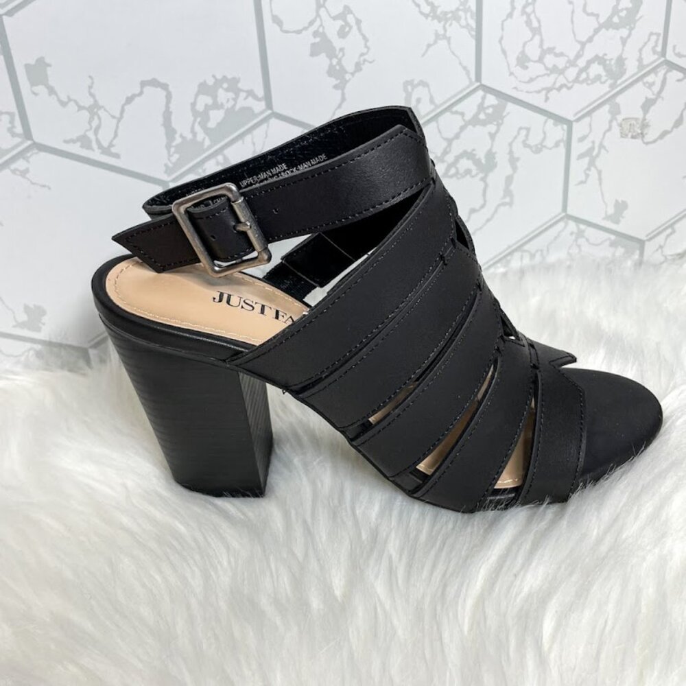 NWT Black Dress Block Heels Minimalist Open Toe Chunky Heel Sandals